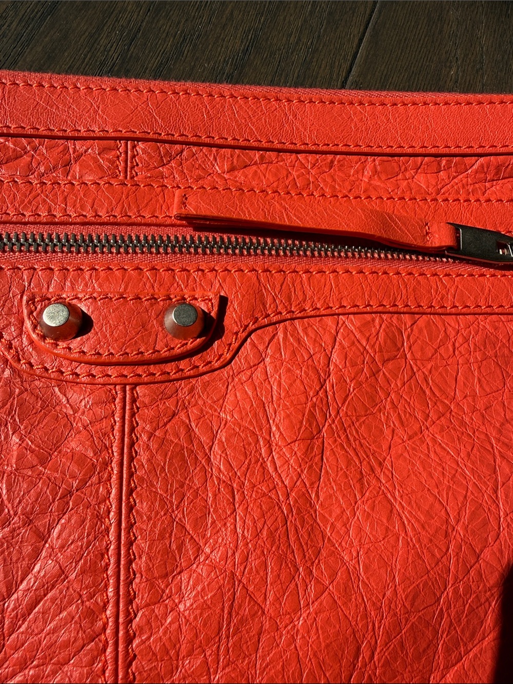Balenciaga Coral Red Leather Zip Pouch Clutch - Picture 3 of 8
